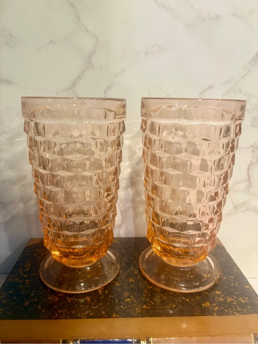 Pair of Vintage Pink Whitehall Glass Tumblers